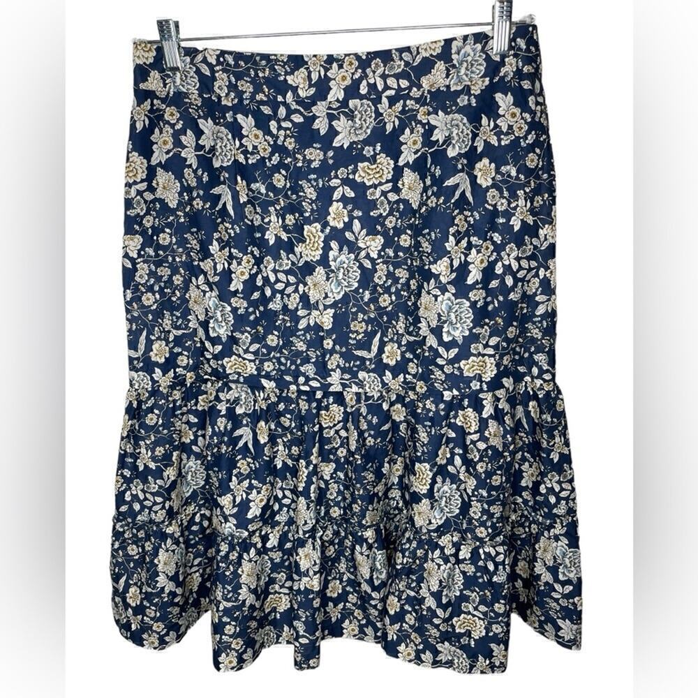 Antonio Melani Floral Cottage Core Midi Ruffle Tier Skirt Blue White size 12